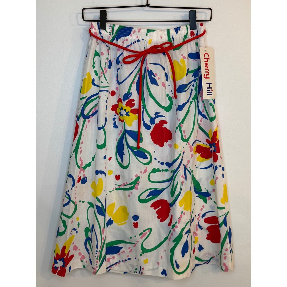 NWT Vintage Cherry Hill 80s‎ Bright Abstract Flower Midi A-Line Skirt Medium